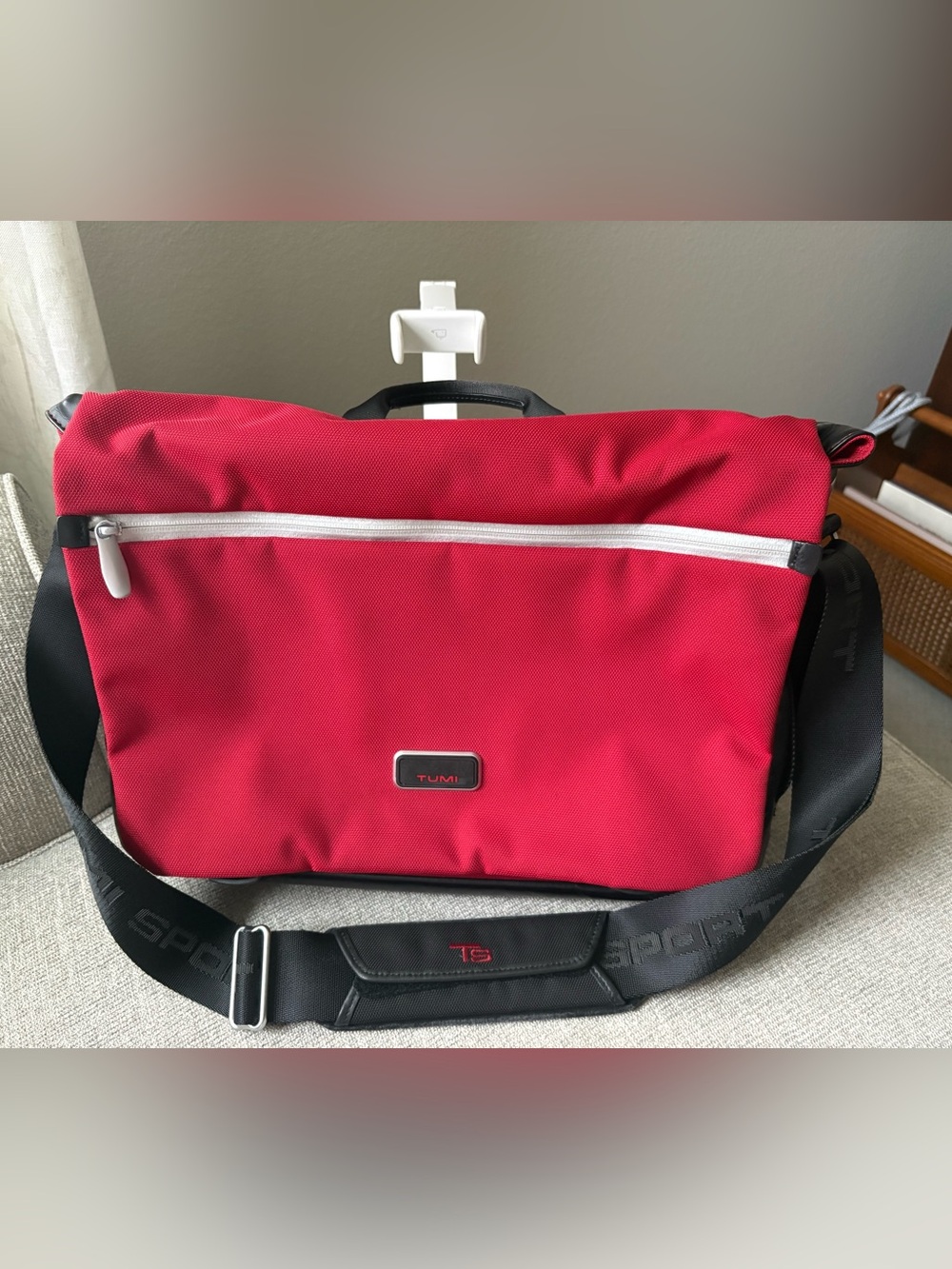 Tumi Sport Red Messenger/Business Bag with Black Strap and Silver Zipper